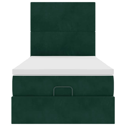Ottoman-Bett mit Matratzen & LEDs Dunkelgrün 80x200 cm Samt