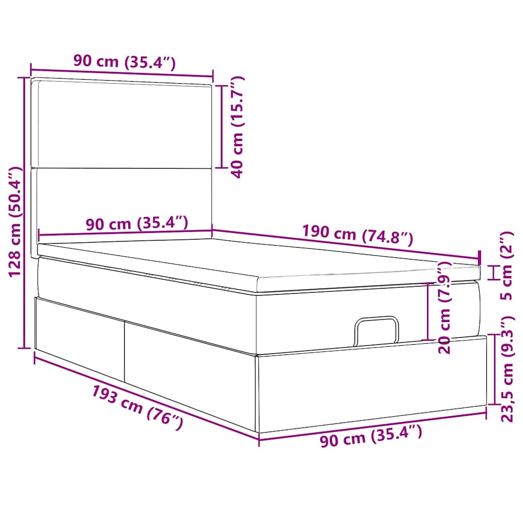 Ottoman-Bett mit Matratzen & LEDs Hellgrau 90x190 cm Samt