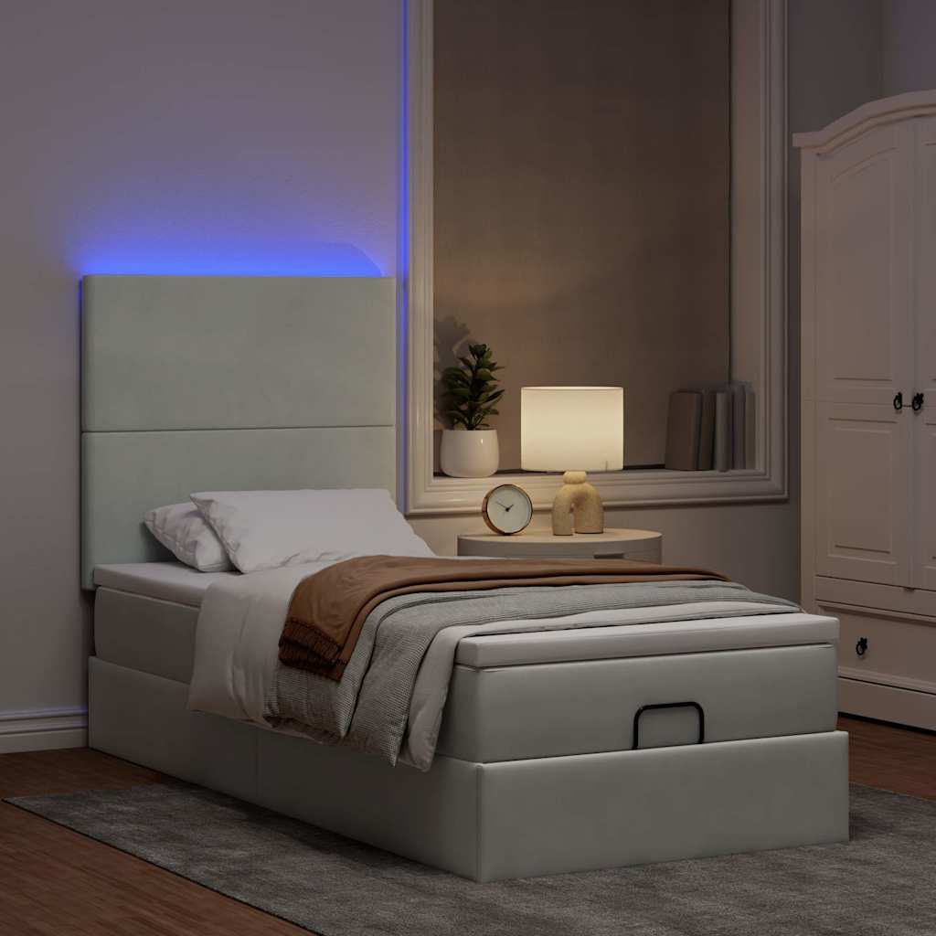Ottoman-Bett mit Matratzen & LEDs Hellgrau 90x190 cm Samt