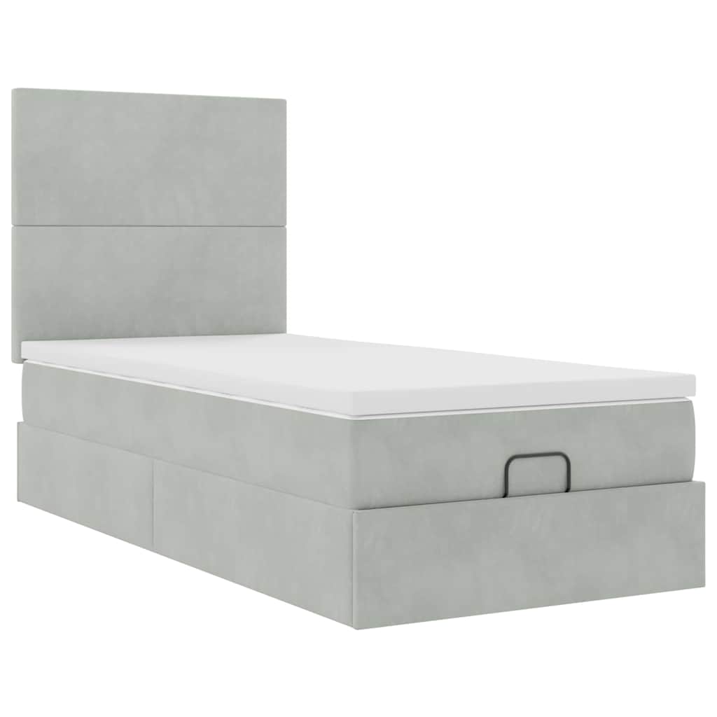Ottoman-Bett mit Matratzen & LEDs Hellgrau 90x190 cm Samt