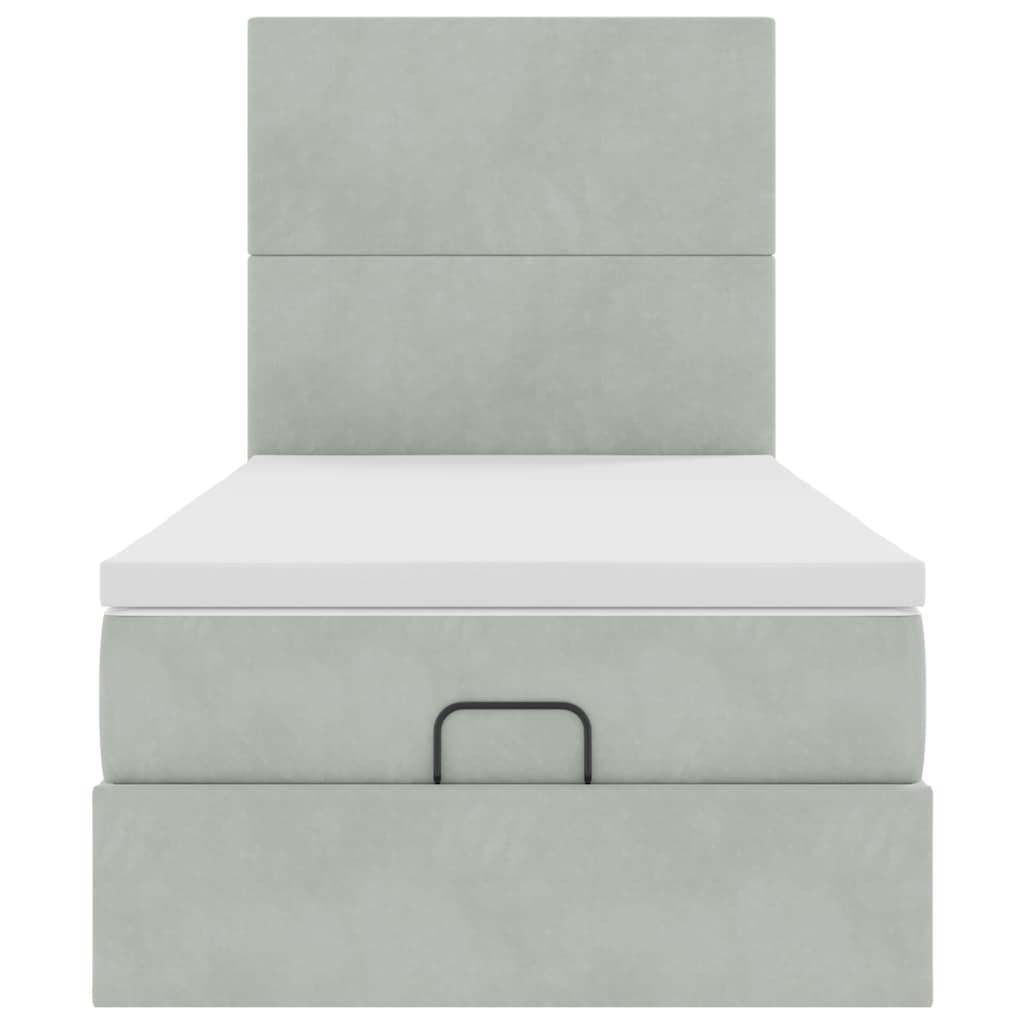 Ottoman-Bett mit Matratzen & LEDs Hellgrau 90x190 cm Samt