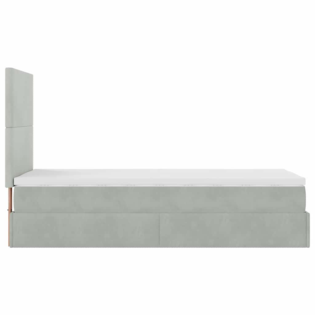 Ottoman-Bett mit Matratzen & LEDs Hellgrau 90x190 cm Samt