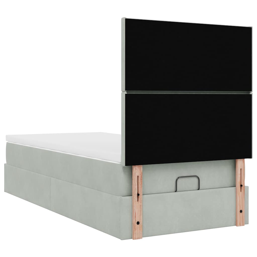 Ottoman-Bett mit Matratzen & LEDs Hellgrau 90x190 cm Samt