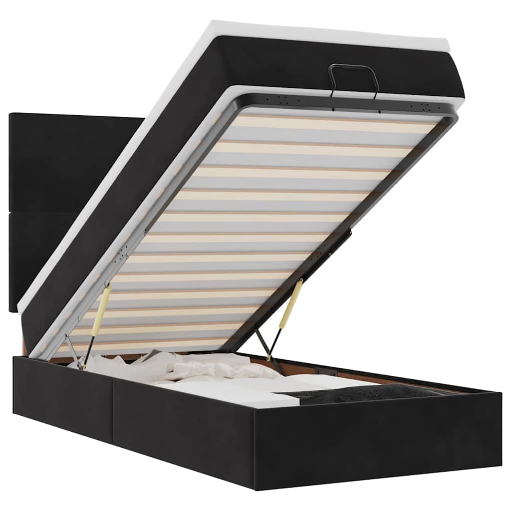 Ottoman-Bett mit Matratzen & LEDs Schwarz 90x190 cm Samt