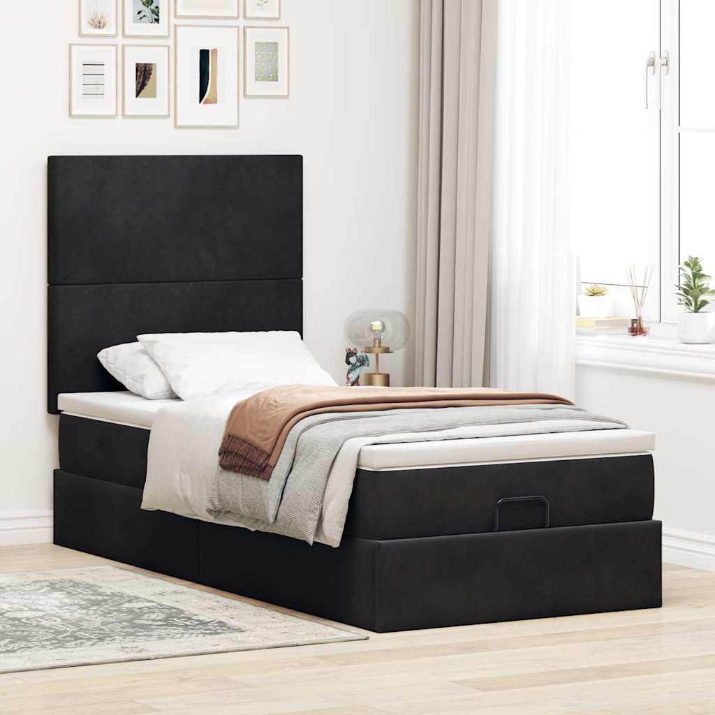 Ottoman-Bett mit Matratzen & LEDs Schwarz 90x190 cm Samt