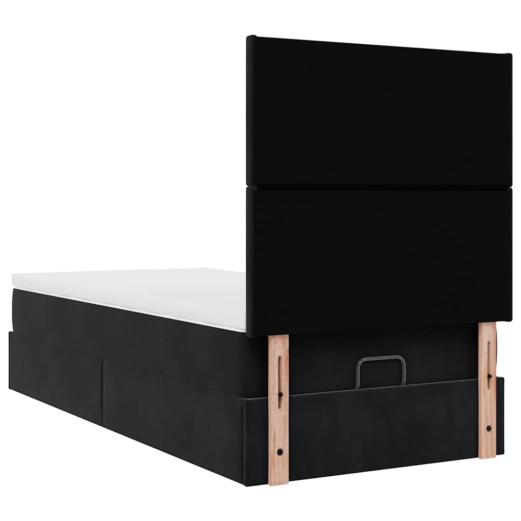 Ottoman-Bett mit Matratzen & LEDs Schwarz 90x190 cm Samt