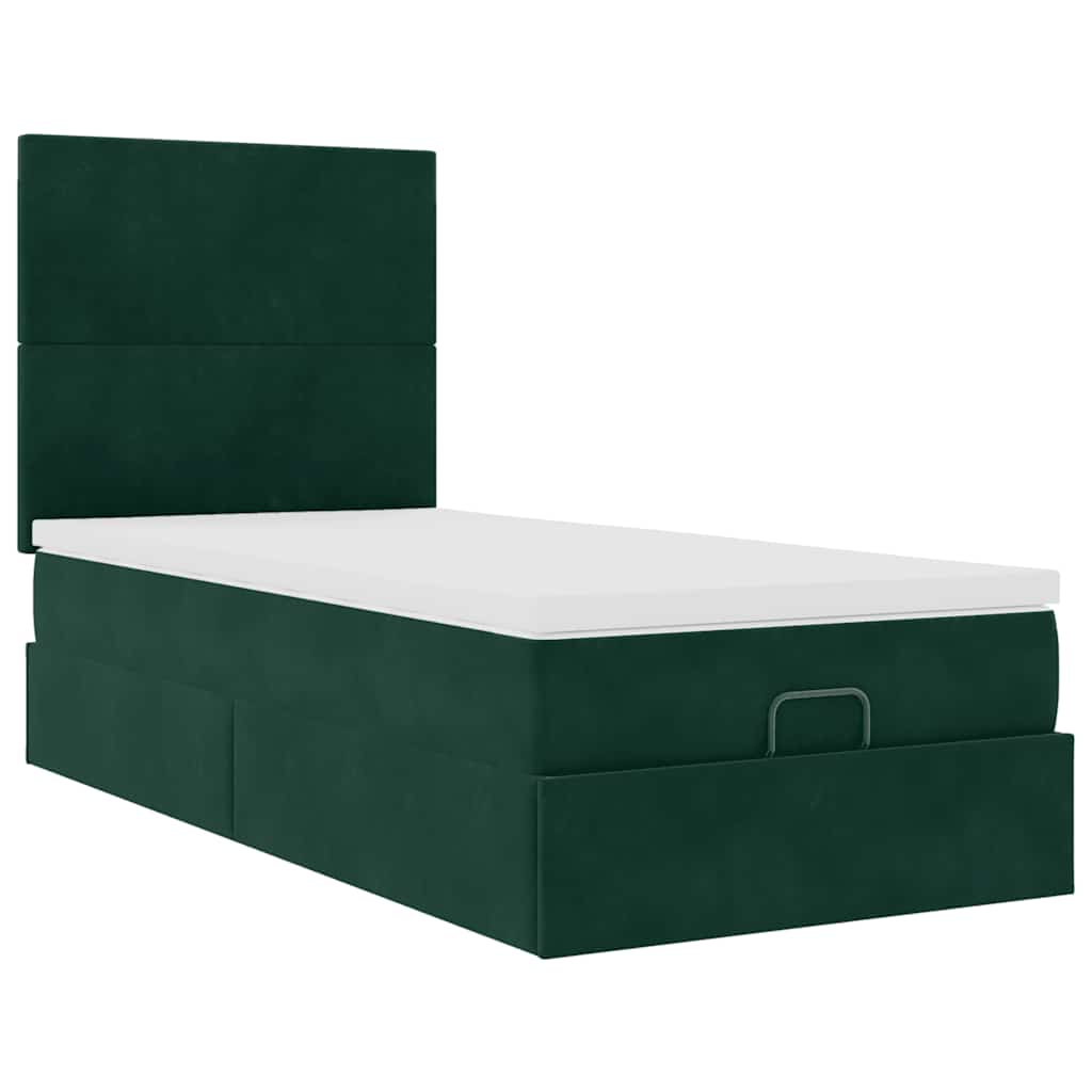 Ottoman-Bett mit Matratzen & LEDs Dunkelgrün 90x190 cm Samt