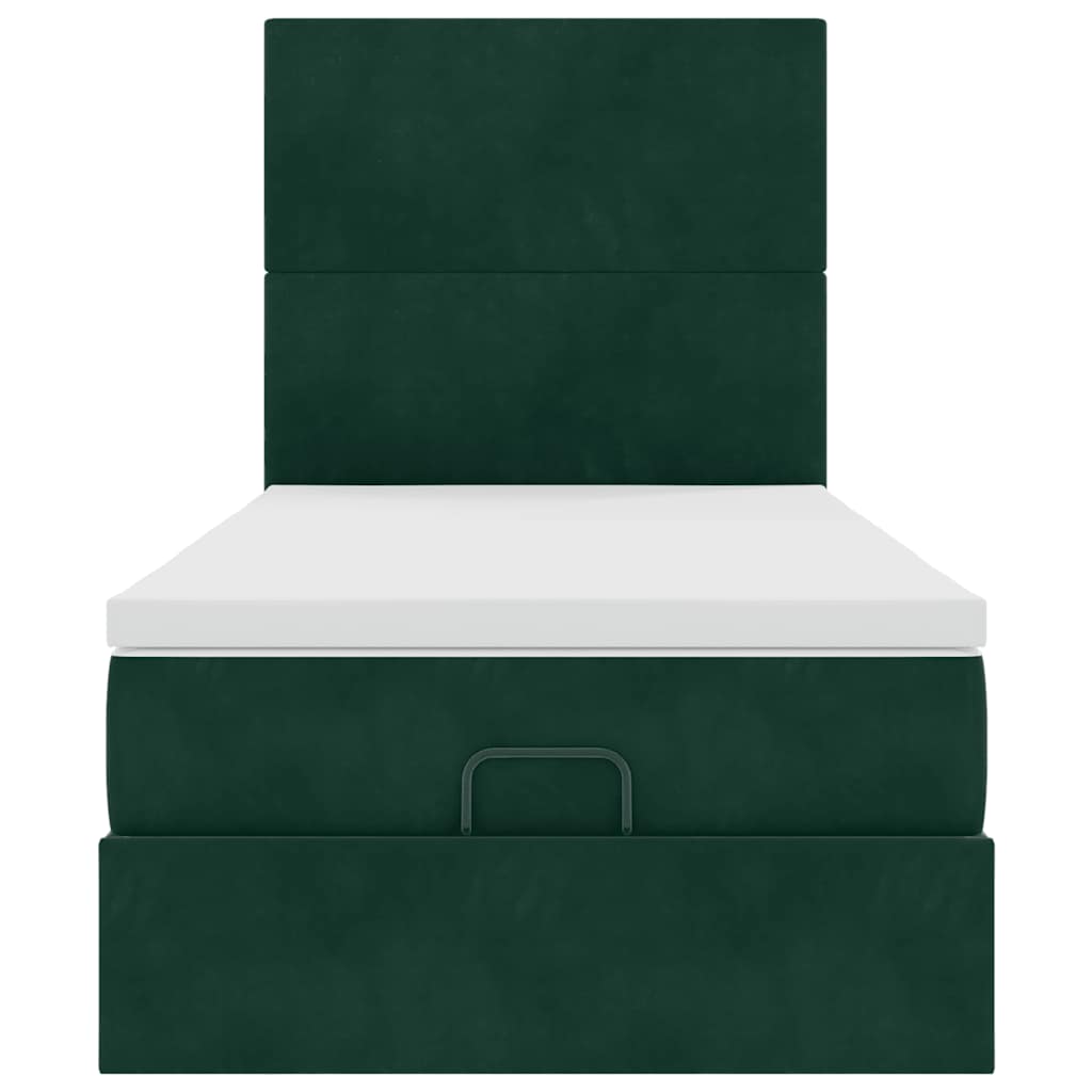 Ottoman-Bett mit Matratzen & LEDs Dunkelgrün 90x190 cm Samt