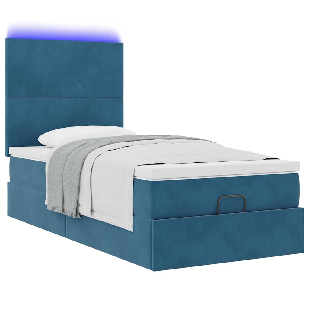 Ottoman-Bett mit Matratzen & LEDs Dunkelblau 90x190 cm Samt
