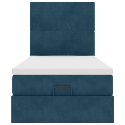 Ottoman-Bett mit Matratzen & LEDs Dunkelblau 90x190 cm Samt