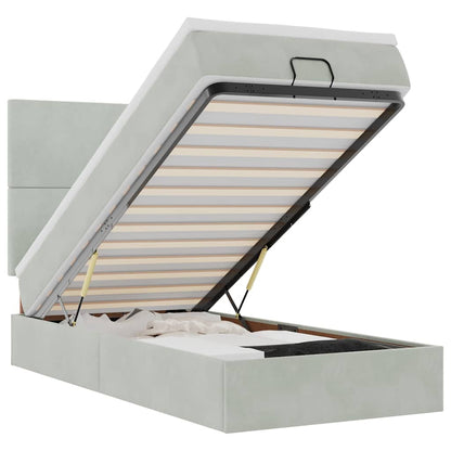 Ottoman-Bett mit Matratzen & LEDs Hellgrau 90x200 cm Samt