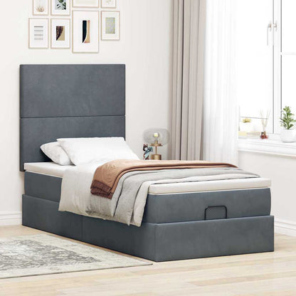 Ottoman-Bett mit Matratzen & LEDs Dunkelgrau 90x200 cm Samt