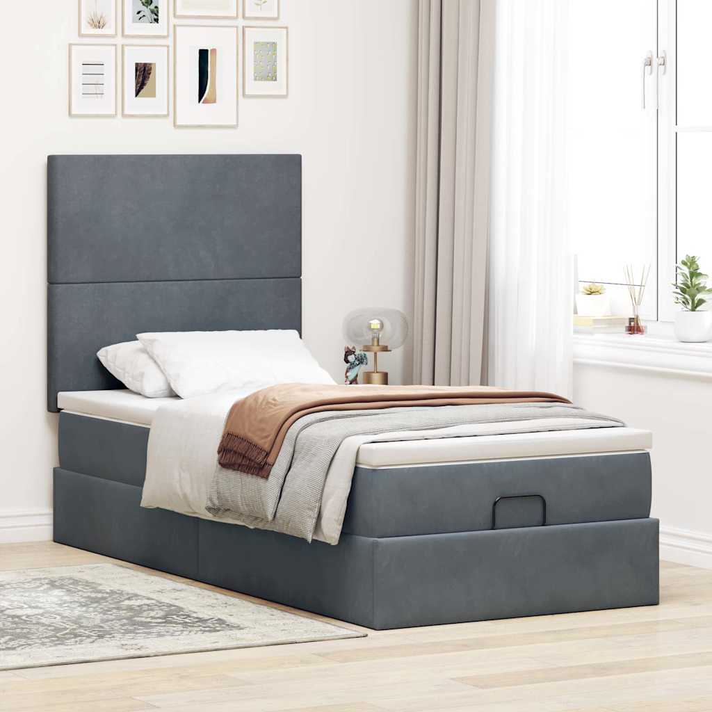 Ottoman-Bett mit Matratzen & LEDs Dunkelgrau 90x200 cm Samt