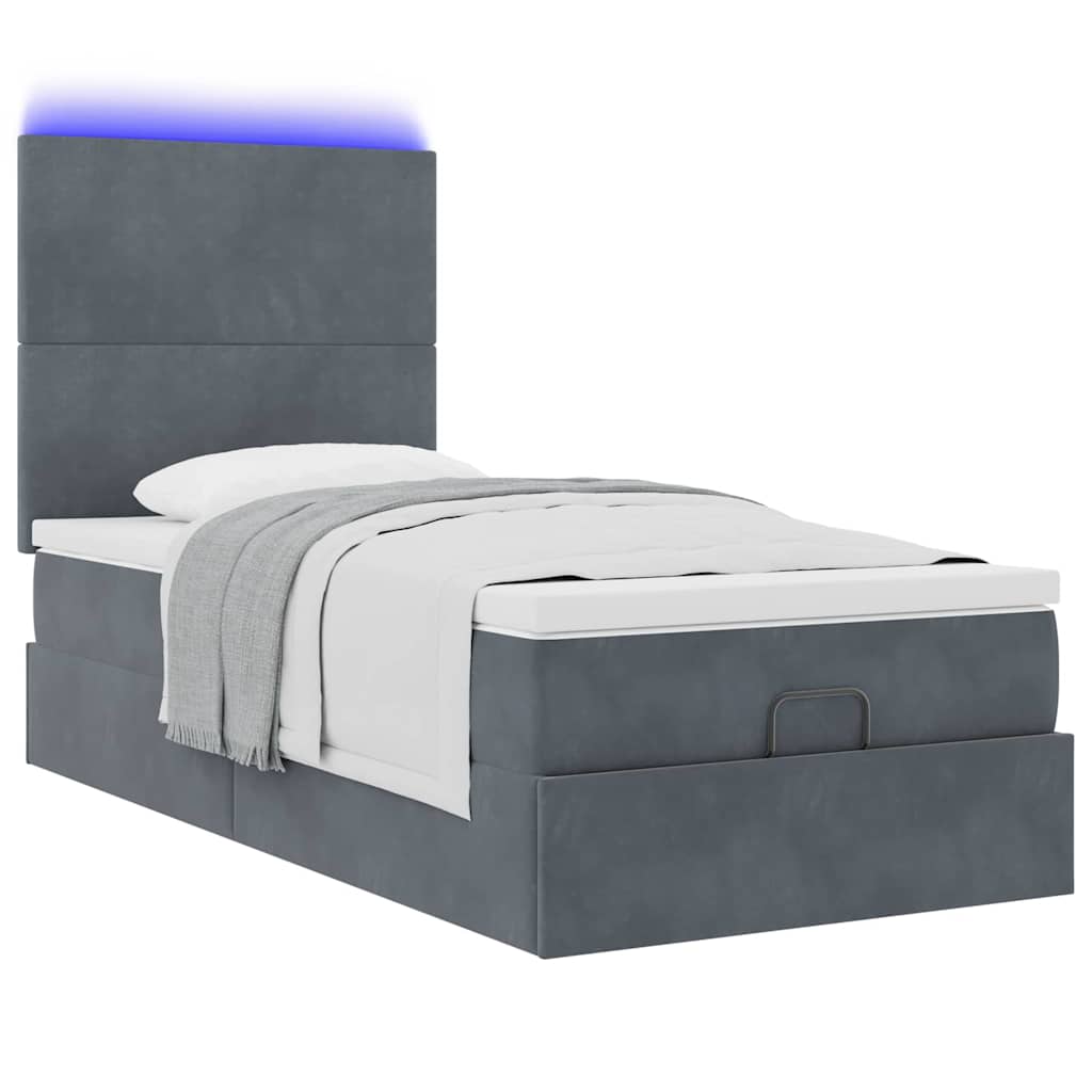Ottoman-Bett mit Matratzen & LEDs Dunkelgrau 90x200 cm Samt