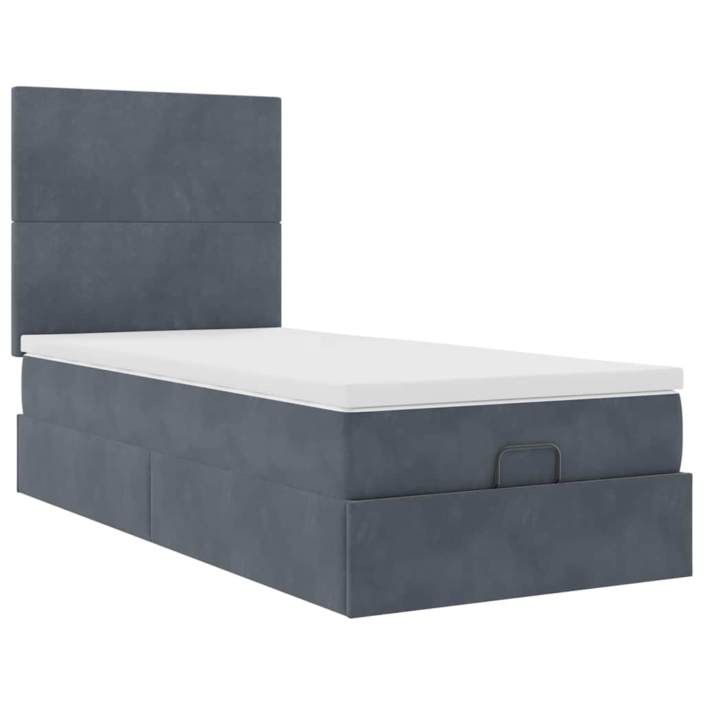 Ottoman-Bett mit Matratzen & LEDs Dunkelgrau 90x200 cm Samt