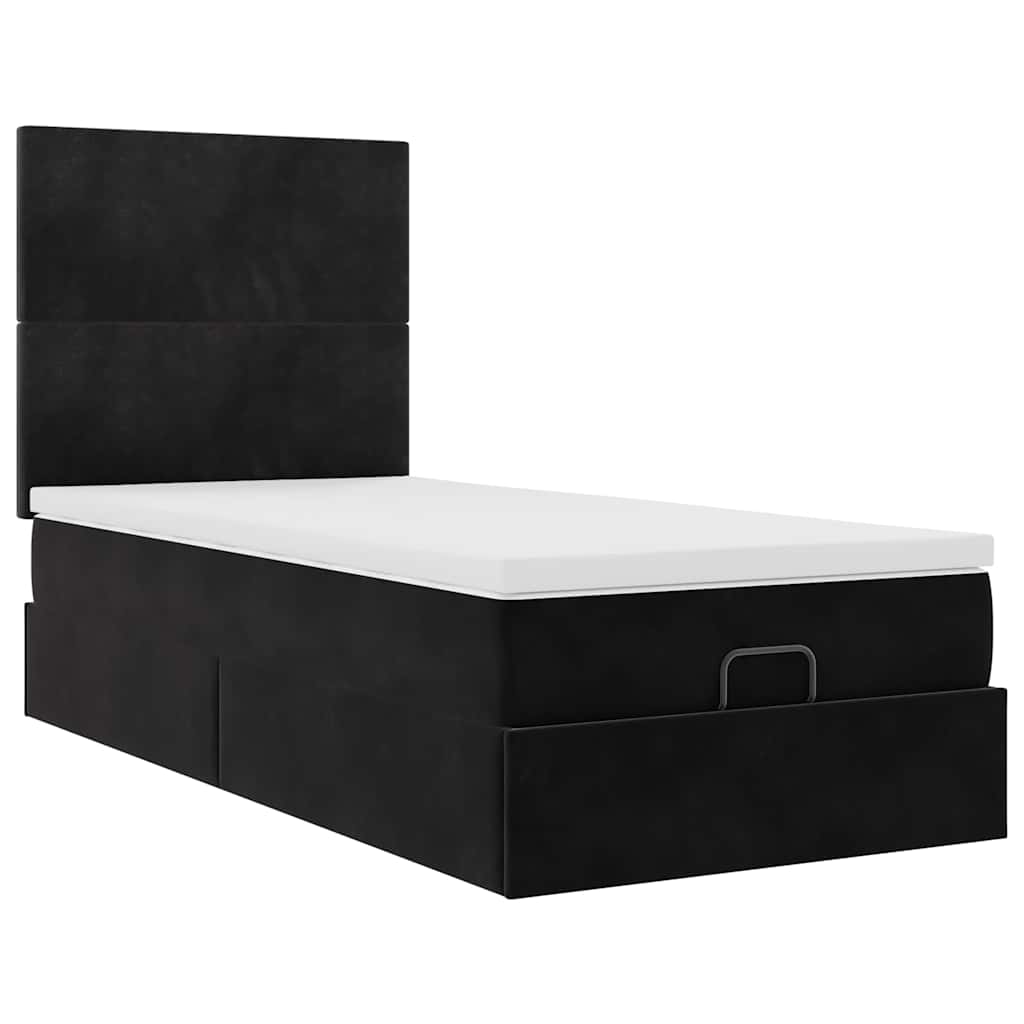 Ottoman-Bett mit Matratzen & LEDs Schwarz 90x200 cm Samt