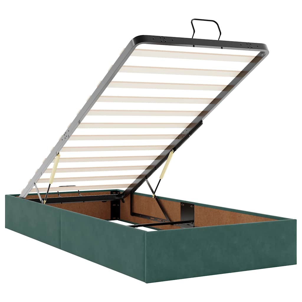 Ottoman-Bett mit Matratzen & LEDs Dunkelgrün 90x200 cm Samt