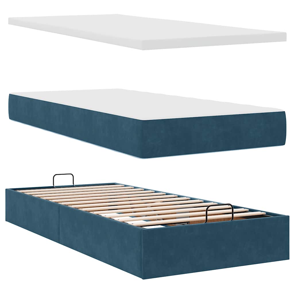 Ottoman-Bett mit Matratzen & LEDs Dunkelblau 90x200 cm Samt