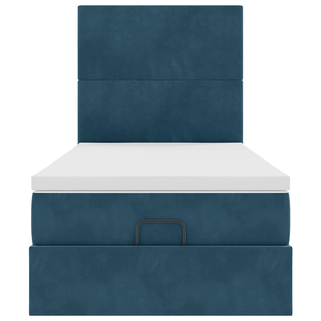 Ottoman-Bett mit Matratzen & LEDs Dunkelblau 90x200 cm Samt