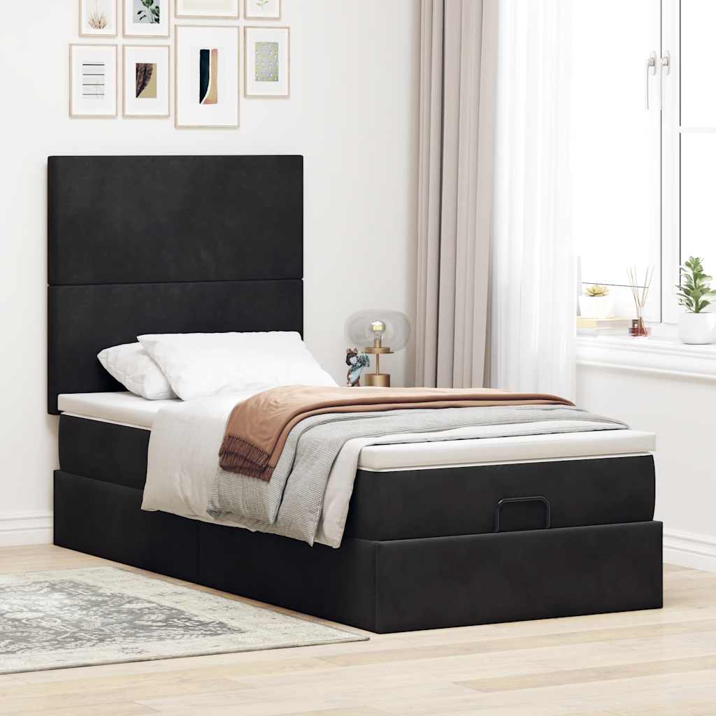 Ottoman-Bett mit Matratzen & LEDs Schwarz 100x200 cm Samt