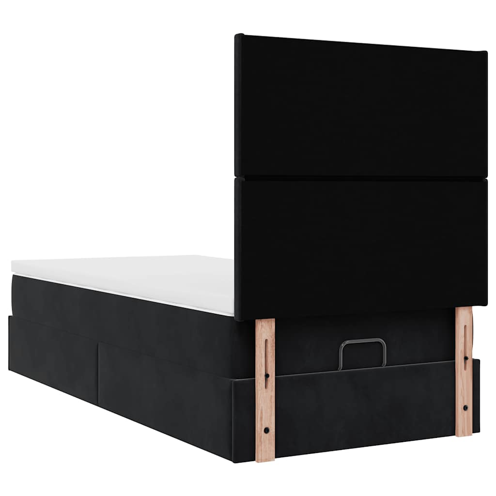 Ottoman-Bett mit Matratzen & LEDs Schwarz 100x200 cm Samt