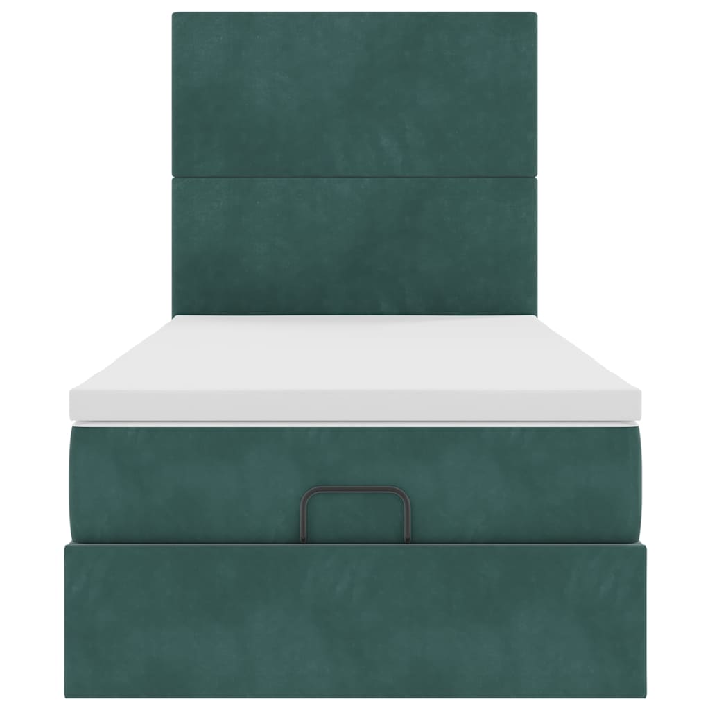 Ottoman-Bett mit Matratzen & LEDs Dunkelgrün 100x200 cm Samt