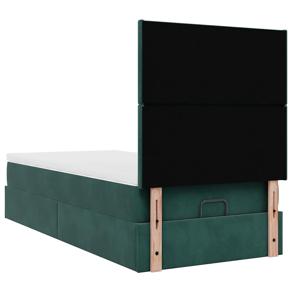 Ottoman-Bett mit Matratzen & LEDs Dunkelgrün 100x200 cm Samt