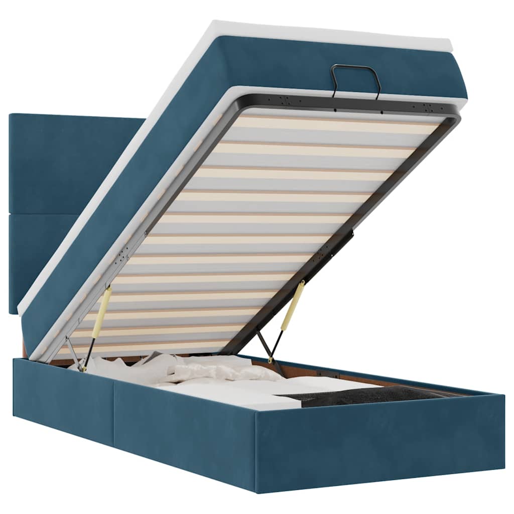 Ottoman-Bett mit Matratzen & LEDs Dunkelblau 100x200 cm Samt