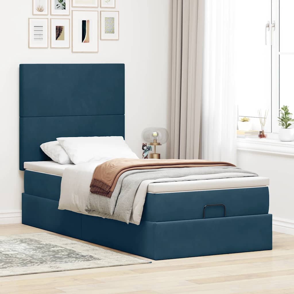 Ottoman-Bett mit Matratzen & LEDs Dunkelblau 100x200 cm Samt