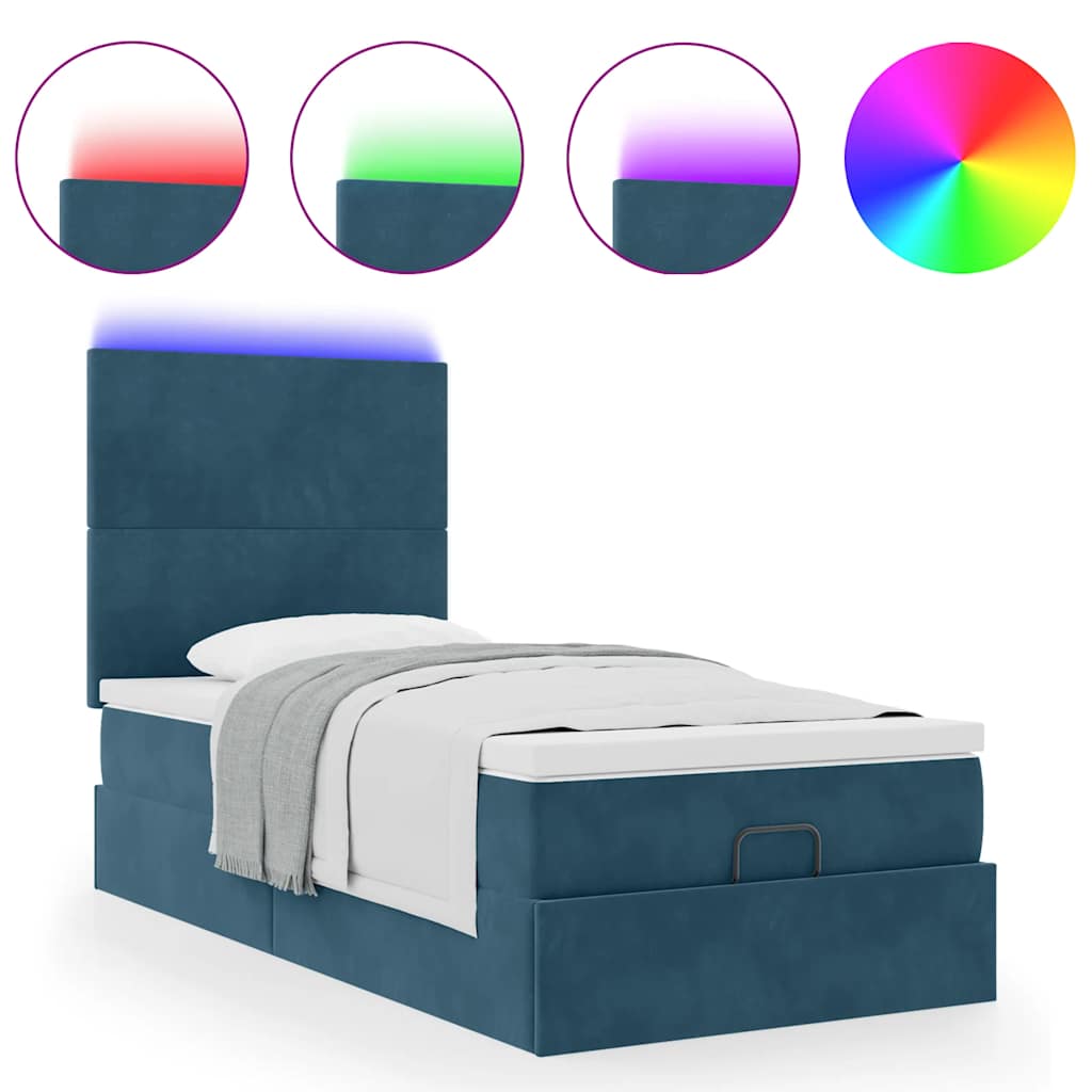 Ottoman-Bett mit Matratzen & LEDs Dunkelblau 100x200 cm Samt