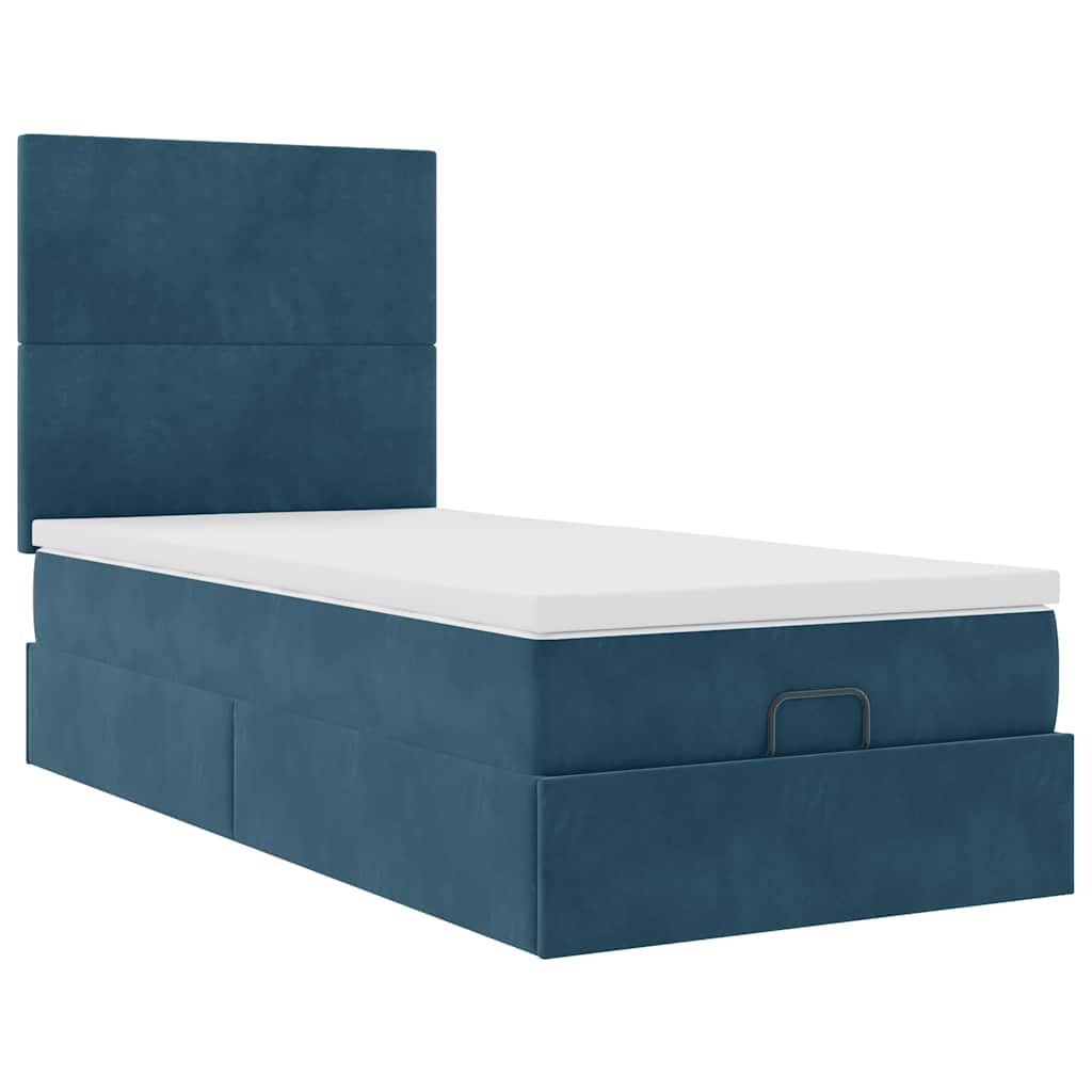 Ottoman-Bett mit Matratzen & LEDs Dunkelblau 100x200 cm Samt