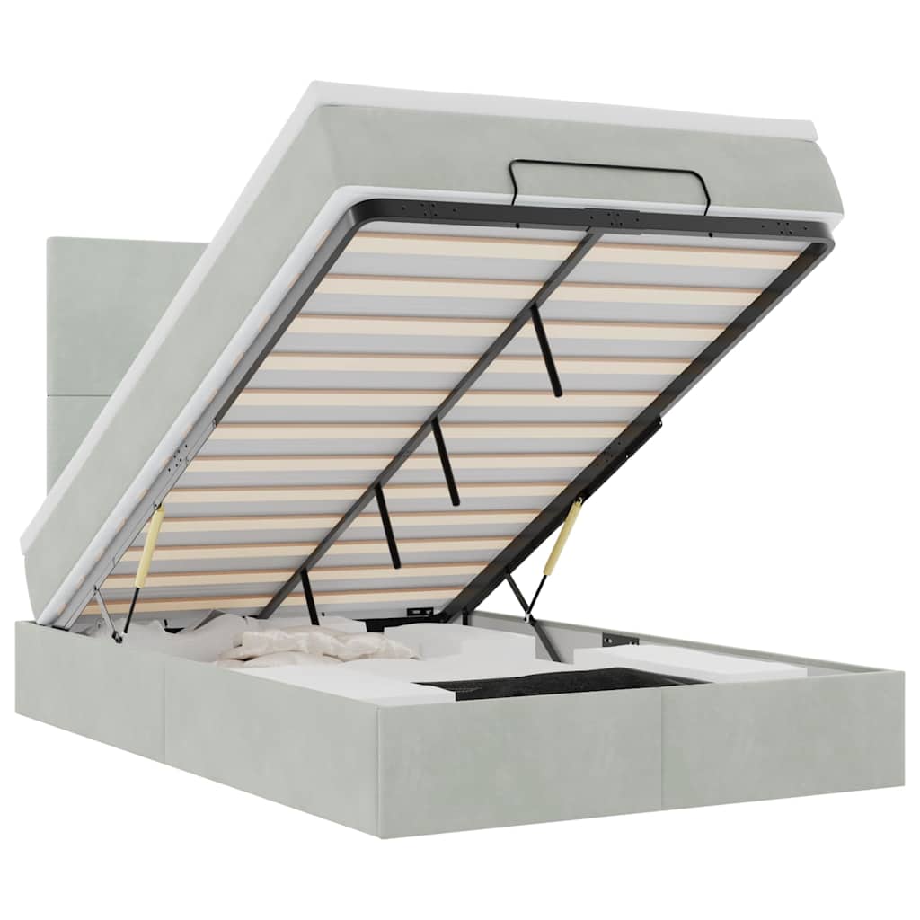 Ottoman-Bett mit Matratzen & LEDs Hellgrau 120x190 cm Samt
