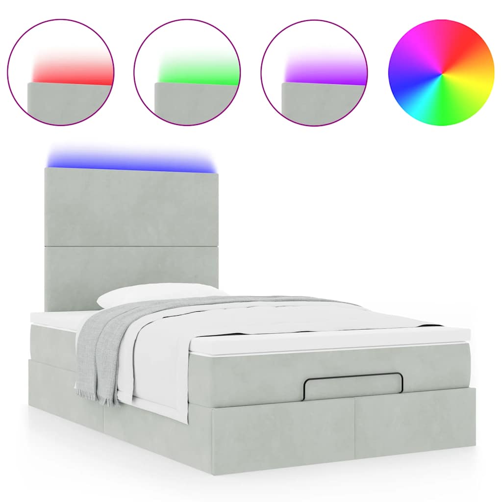 Ottoman-Bett mit Matratzen & LEDs Hellgrau 120x190 cm Samt