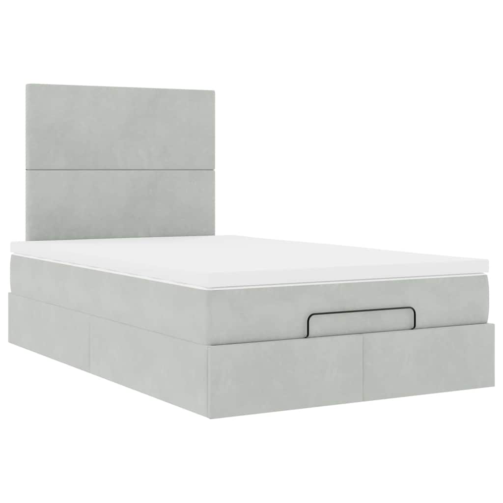 Ottoman-Bett mit Matratzen & LEDs Hellgrau 120x190 cm Samt