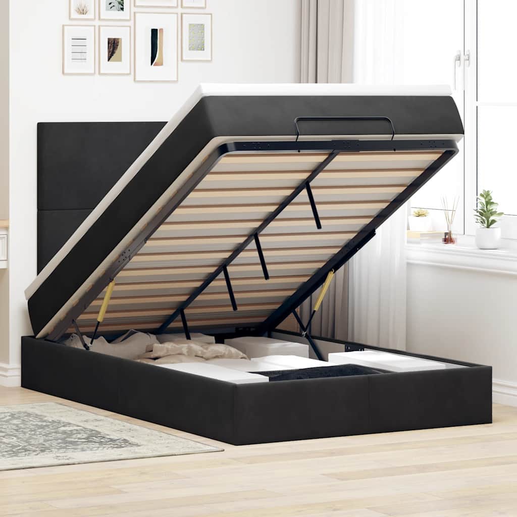 Ottoman-Bett mit Matratzen & LEDs Schwarz 120x190 cm Samt