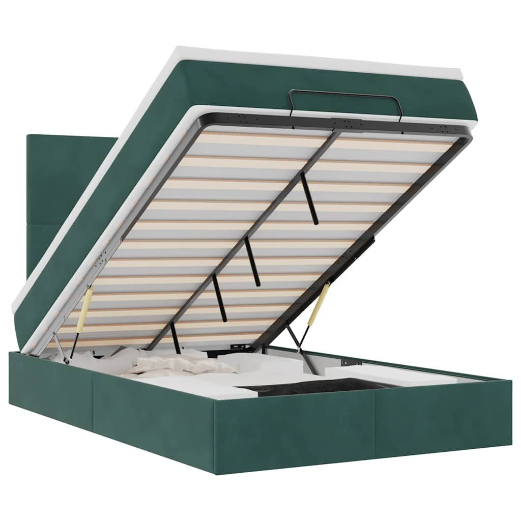 Ottoman-Bett mit Matratzen & LEDs Dunkelgrün 120x190 cm Samt