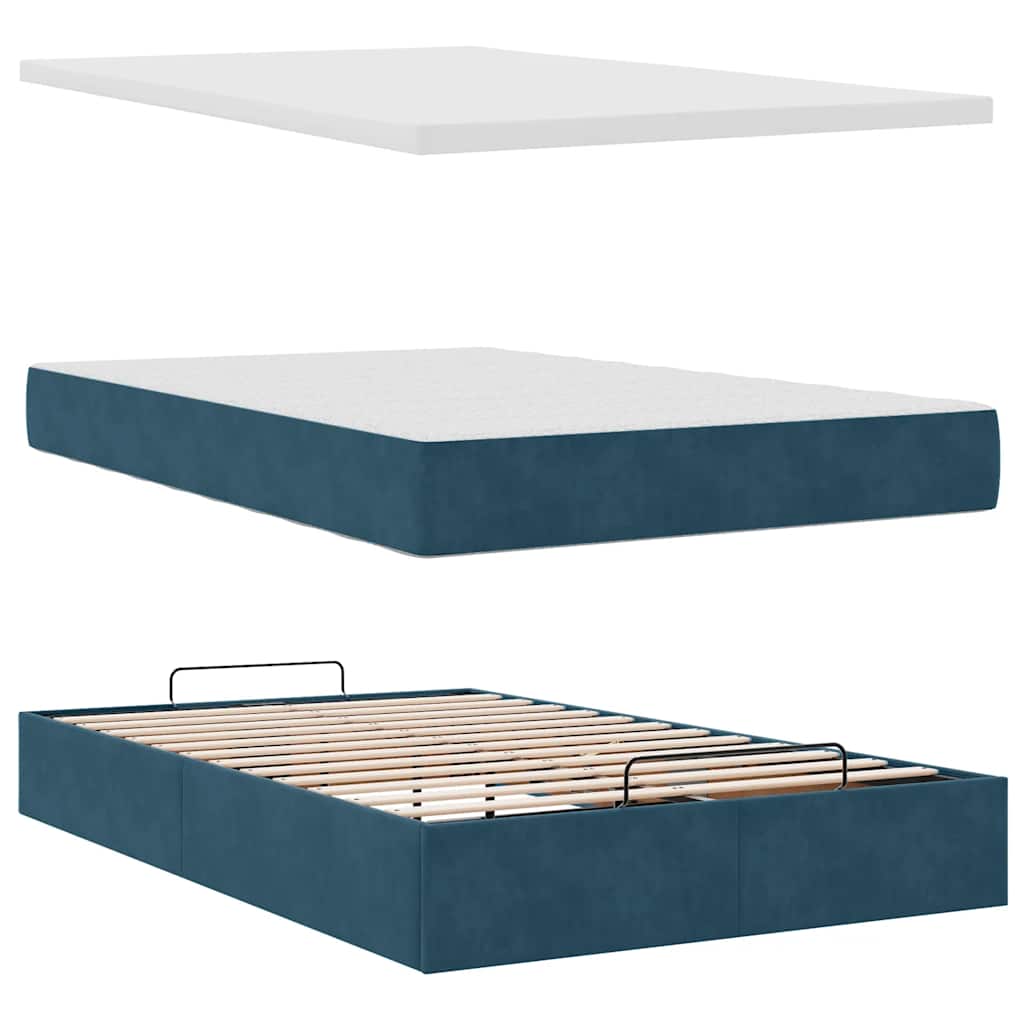 Ottoman-Bett mit Matratzen & LEDs Dunkelblau 120x190 cm Samt