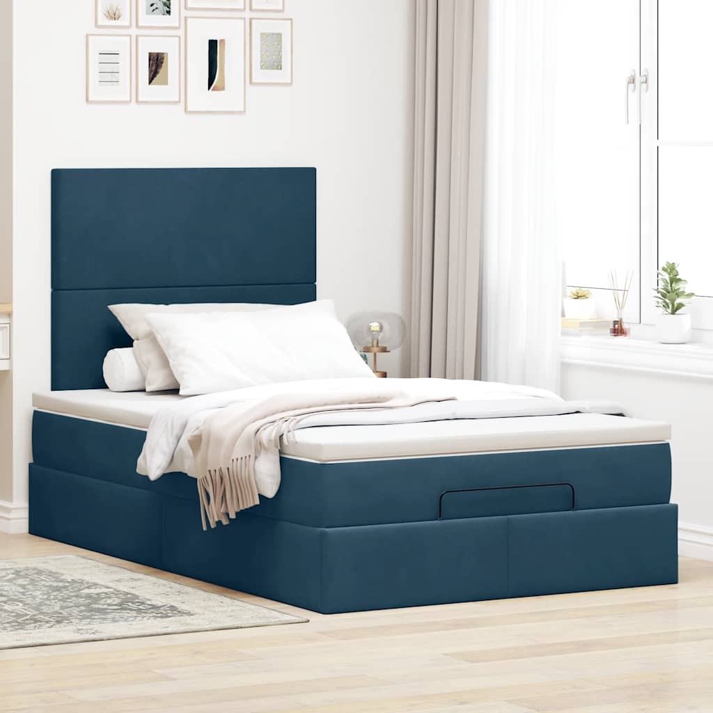 Ottoman-Bett mit Matratzen & LEDs Dunkelblau 120x190 cm Samt