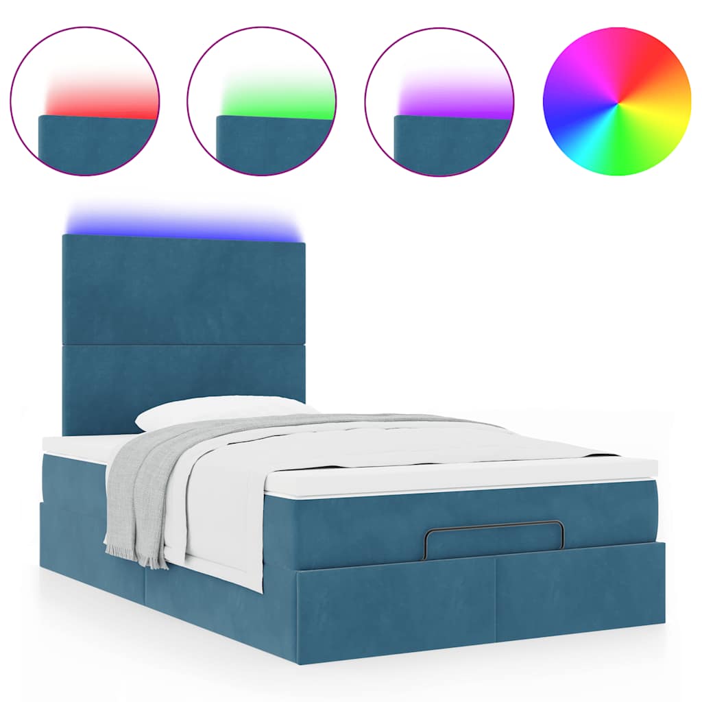 Ottoman-Bett mit Matratzen & LEDs Dunkelblau 120x190 cm Samt