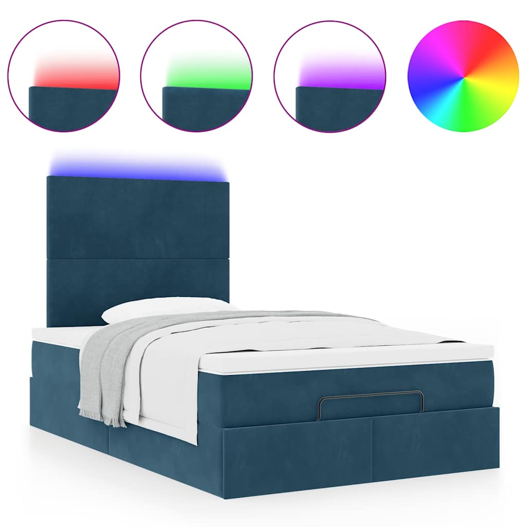 Ottoman-Bett mit Matratzen & LEDs Dunkelblau 120x190 cm Samt