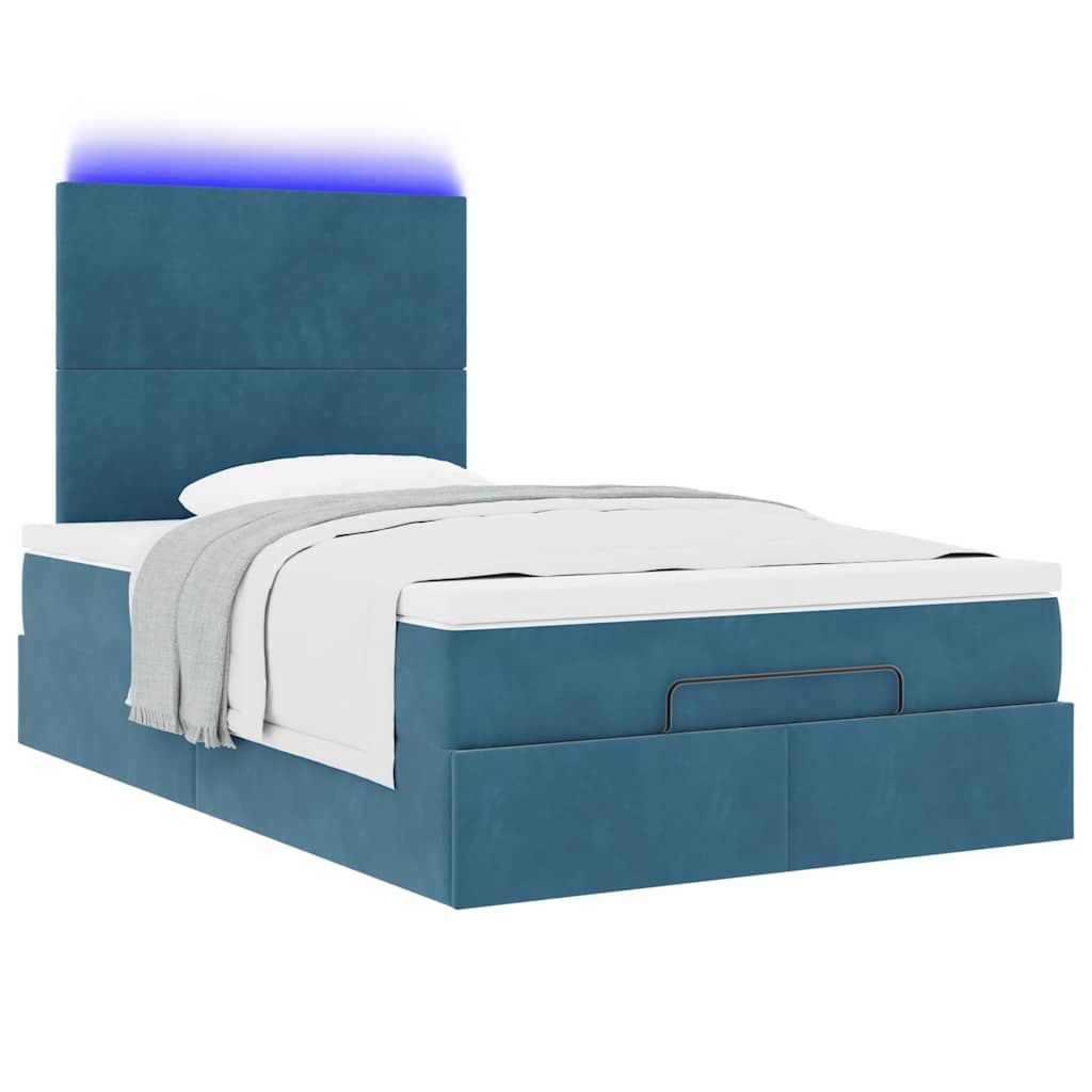 Ottoman-Bett mit Matratzen & LEDs Dunkelblau 120x190 cm Samt