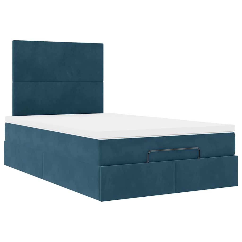 Ottoman-Bett mit Matratzen & LEDs Dunkelblau 120x190 cm Samt
