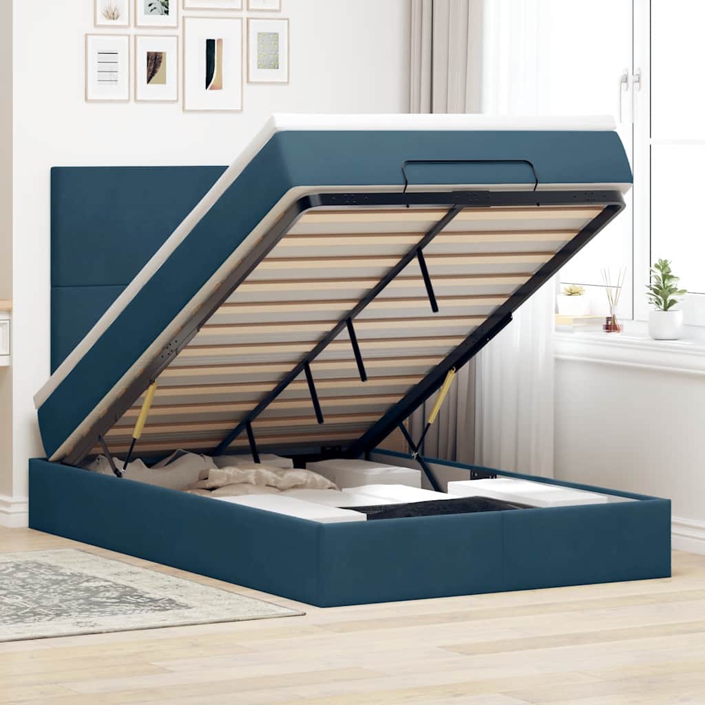 Ottoman-Bett mit Matratzen & LEDs Dunkelblau 120x190 cm Samt