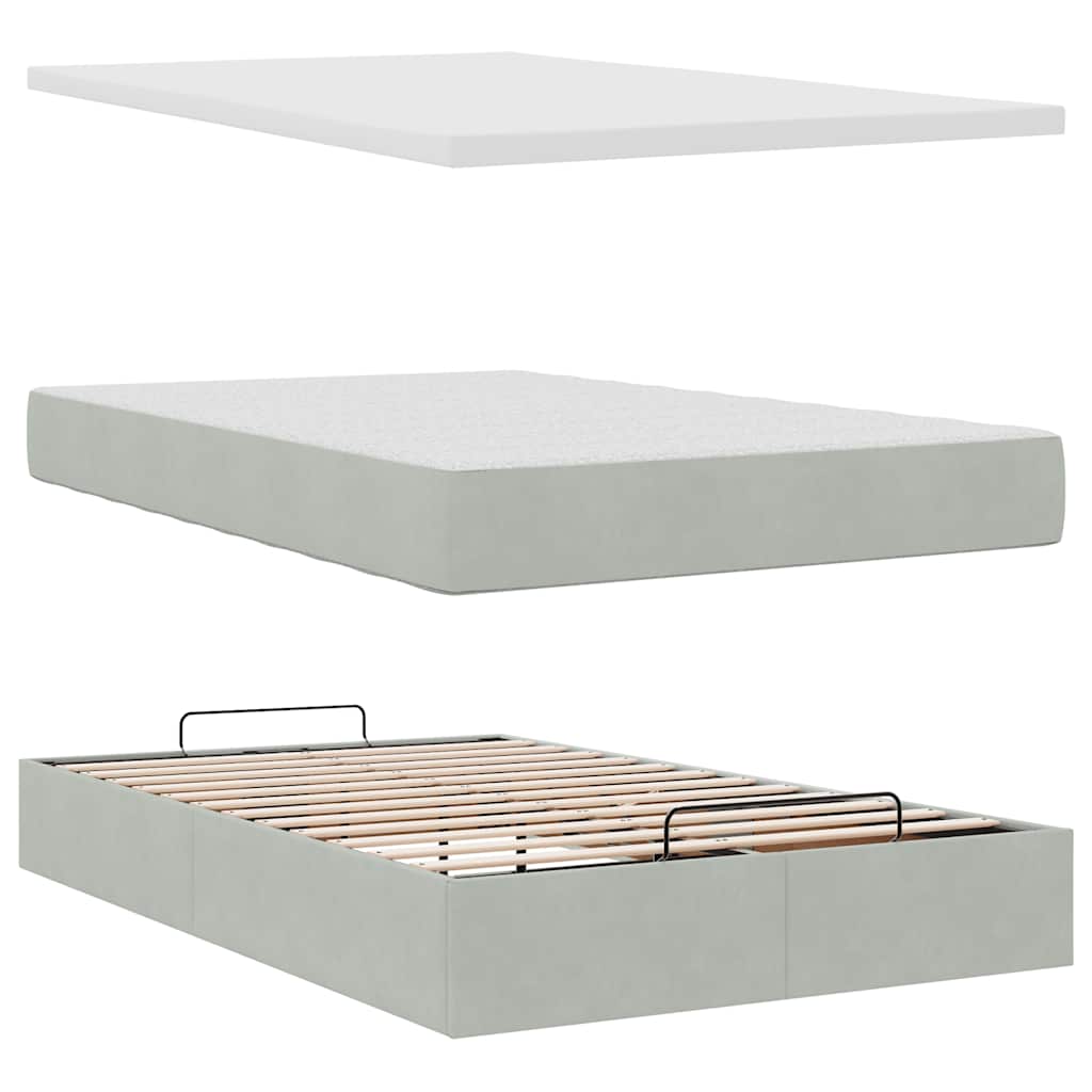 Ottoman-Bett mit Matratzen & LEDs Hellgrau 120x200 cm Samt