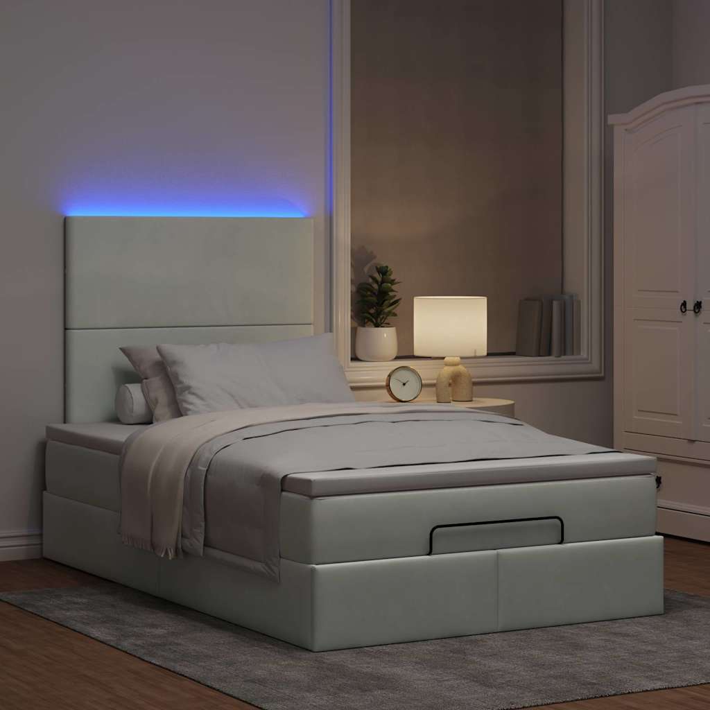 Ottoman-Bett mit Matratzen & LEDs Hellgrau 120x200 cm Samt