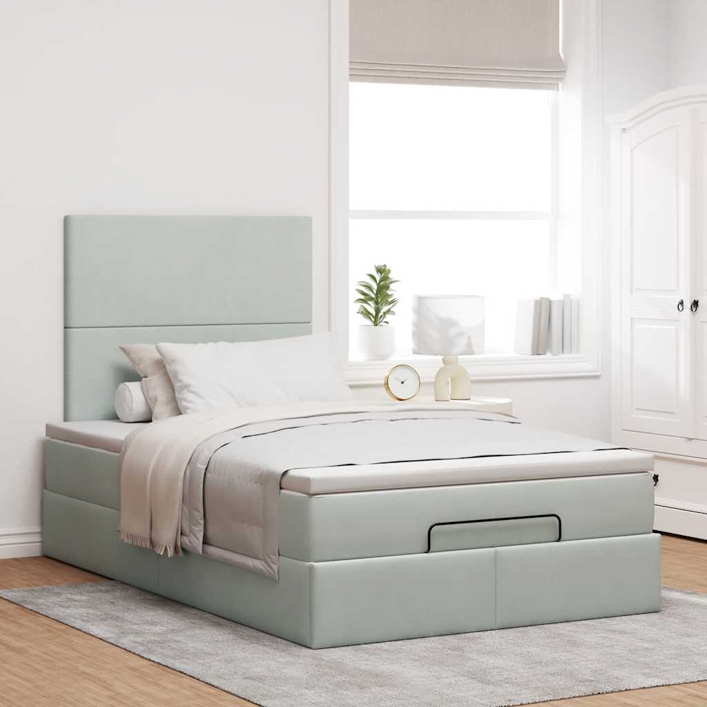 Ottoman-Bett mit Matratzen & LEDs Hellgrau 120x200 cm Samt