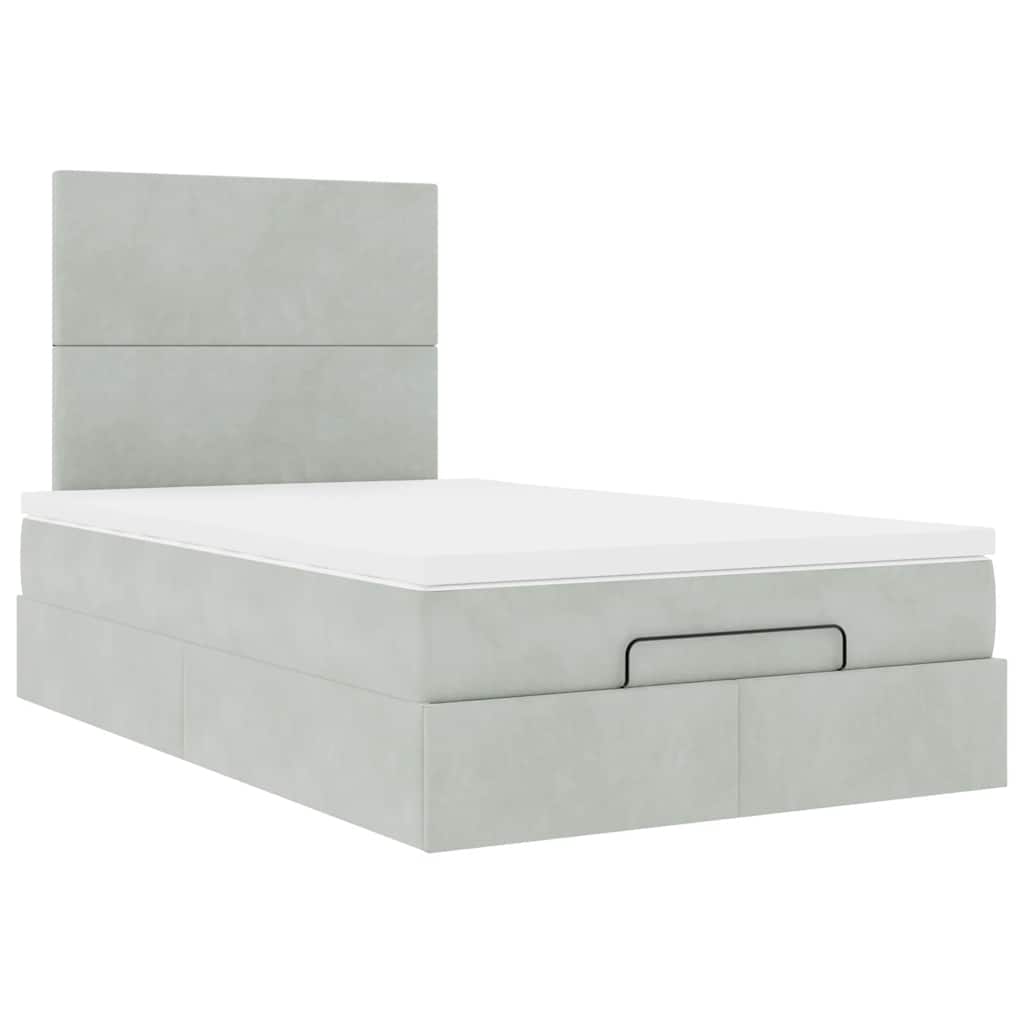 Ottoman-Bett mit Matratzen & LEDs Hellgrau 120x200 cm Samt
