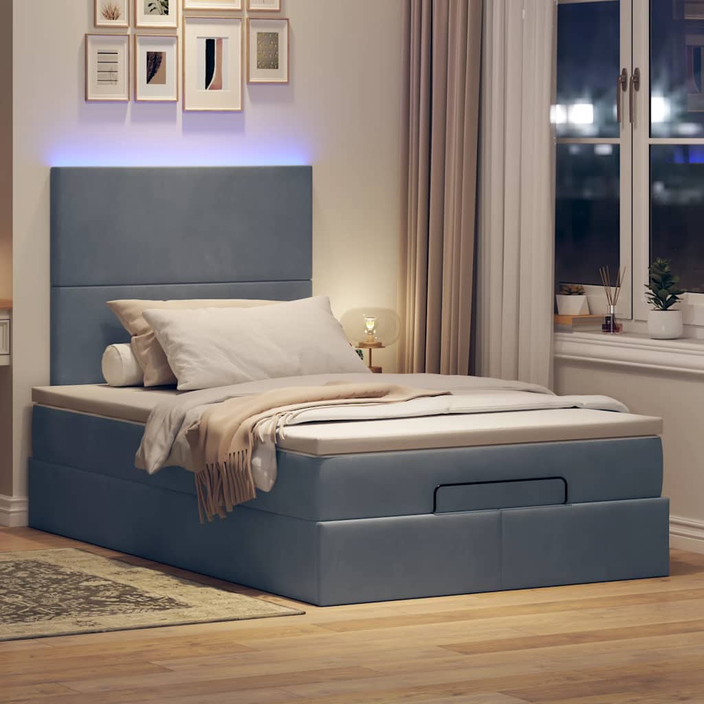 Ottoman-Bett mit Matratzen & LEDs Dunkelgrau 120x200 cm Samt