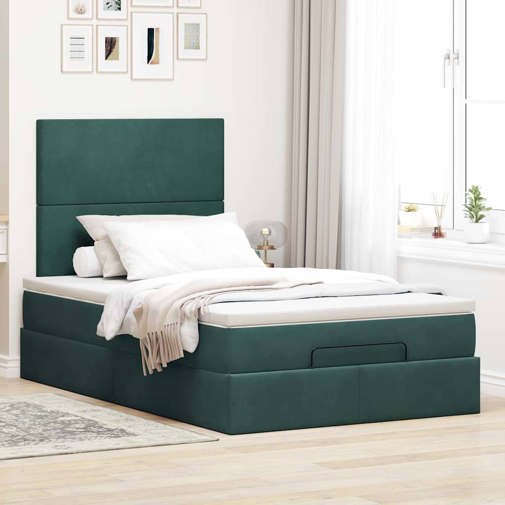 Ottoman-Bett mit Matratzen & LEDs Dunkelgrün 120x200 cm Samt