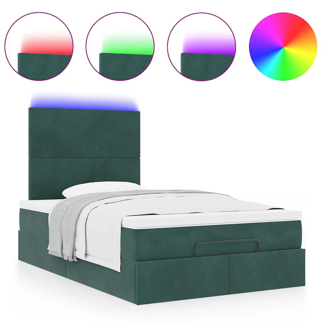 Ottoman-Bett mit Matratzen & LEDs Dunkelgrün 120x200 cm Samt